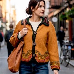 Vintage Norah Curtis Wool Sweater Womens Large Orange Cardigan‎ Artsy Buttons